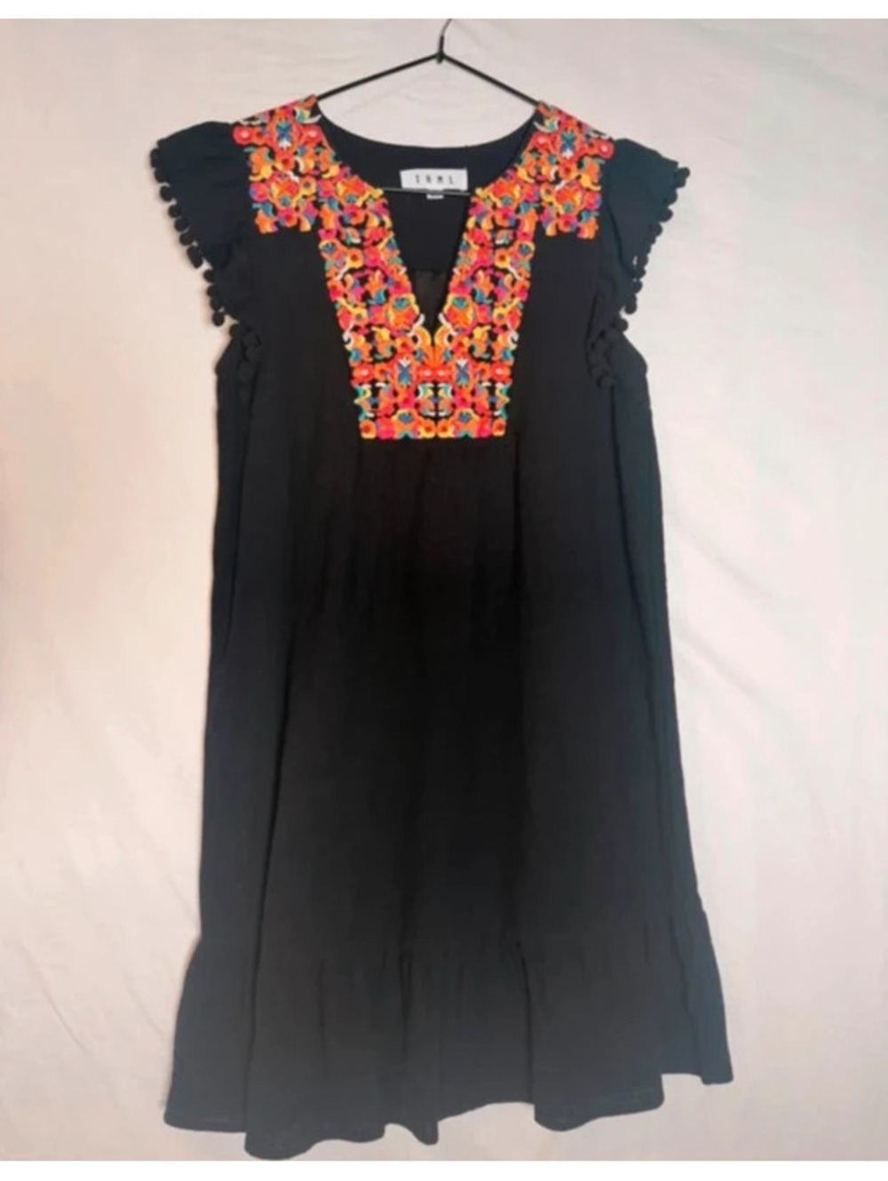 THML Colorful Embroidered Black Dress XS Artsy